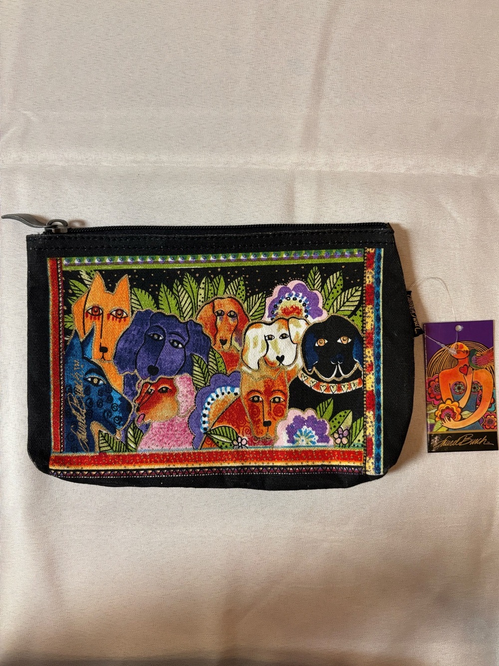 Laurel Burch Black Multi Dogs Cosmetics Bag